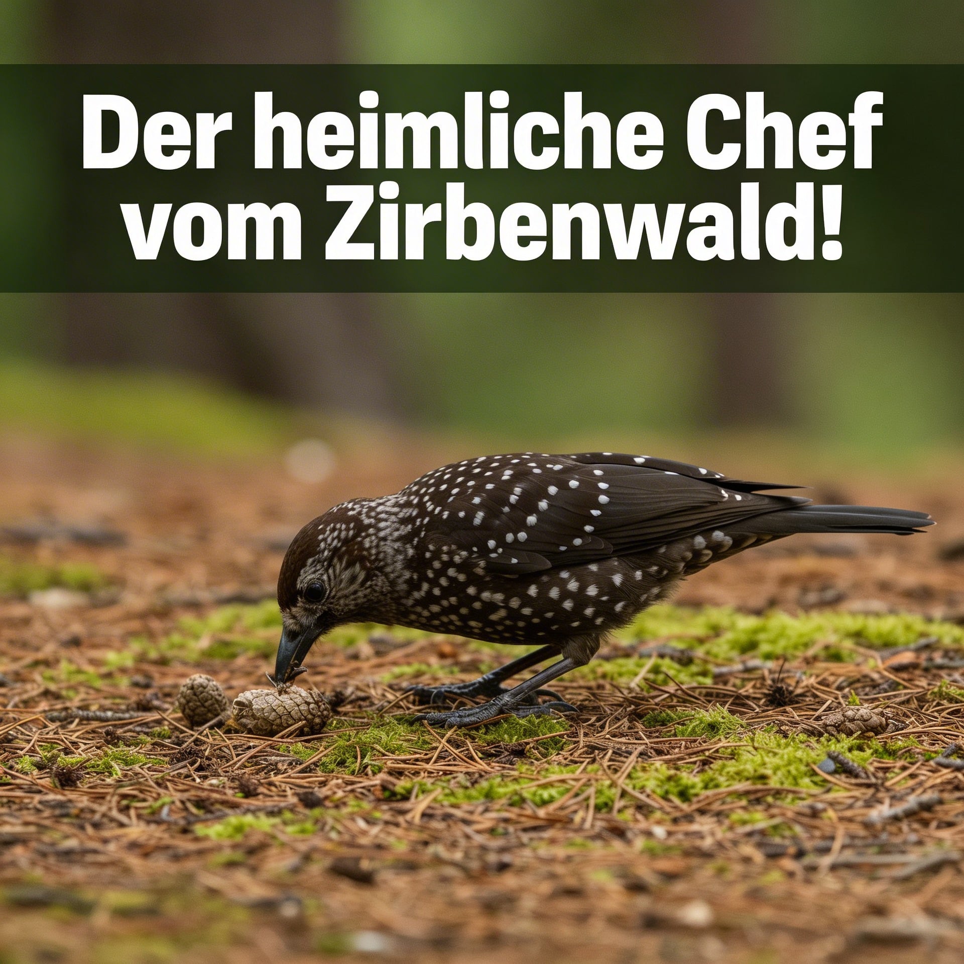 Tannenhähner mit Zirbenzapfen im zirbenwald wichtig für Zirbenprodukte