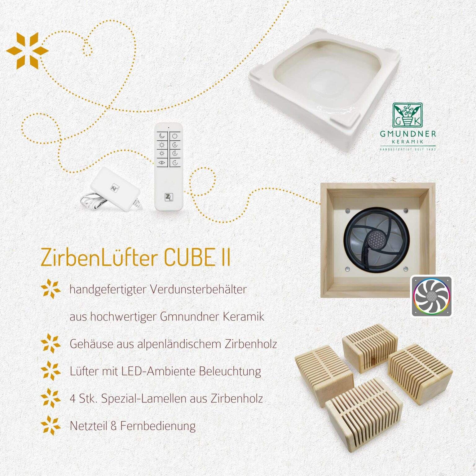 ZirbenLüfter Cube II technische Details und Anwendungsbereiche - handgefertigt in Österreich mit Zirbenholz
ZirbenLüfter Cube II technische Details und Anwendungsbereiche - handgefertigt in Österreich mit Zirbenholz