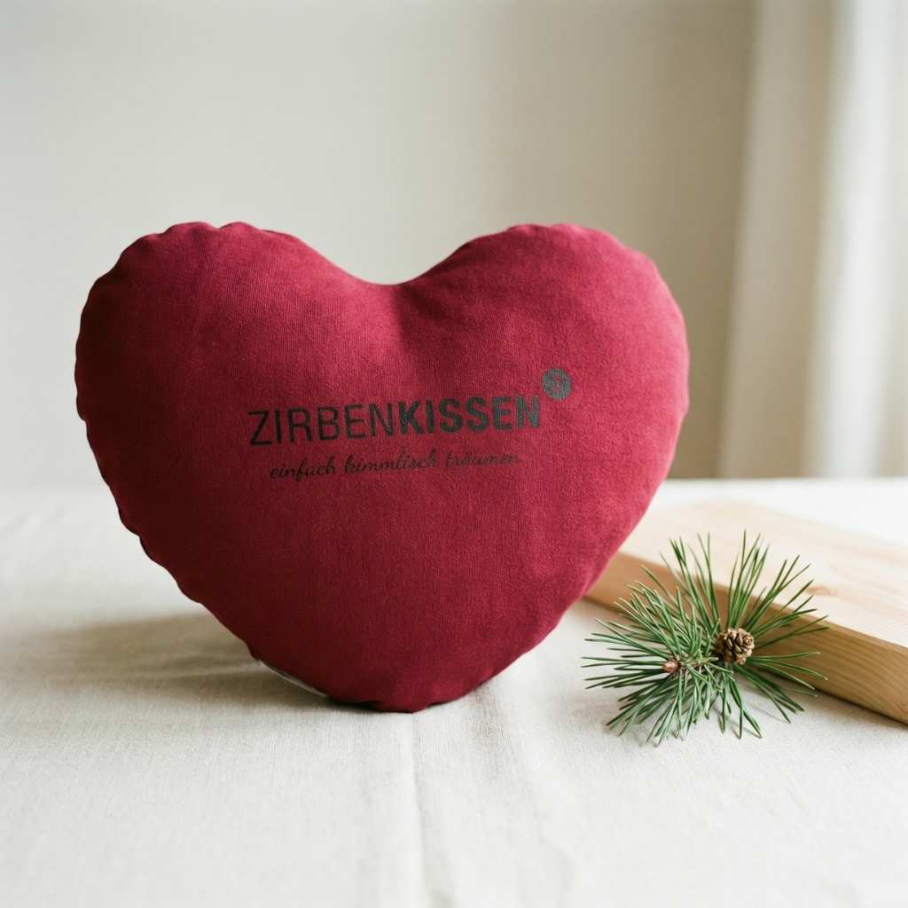 Rotes Zirben-Herzkissen Zirbenprodukt 40x40 cm mit natürlichen Zirbenflocken – handgefertigt in Tirol mit leichter Deko aus ästen