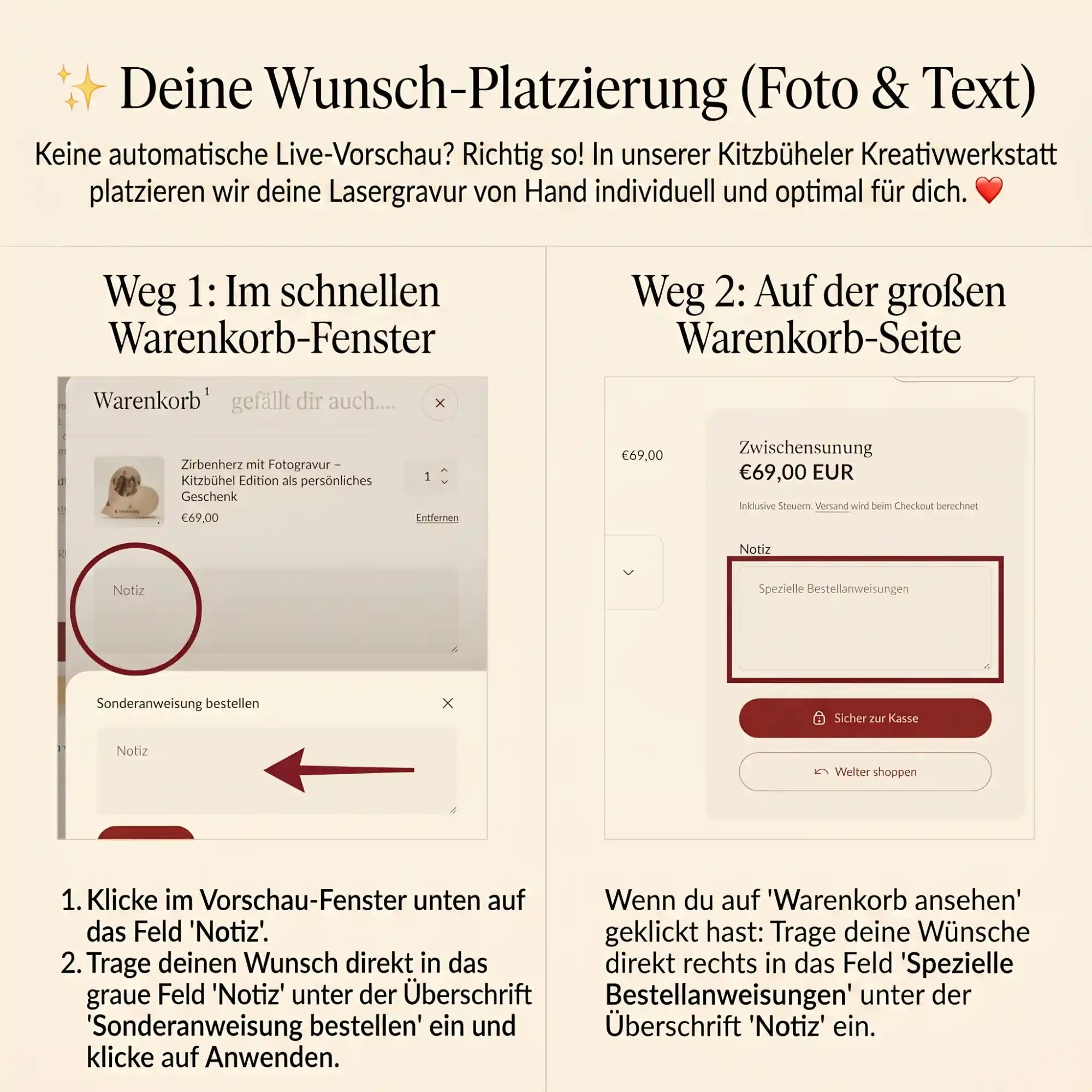 Anleitung fuer ein personalisiertes Geschenk mit Lasergravur. Wunsch fuer Foto und Text im Warenkorb von GeschenkeReich Kitzbuehel platzieren. Anleitung fuer ein personalisiertes Geschenk mit Lasergravur. Wunsch fuer Foto und Text im Warenkorb von GeschenkeReich Kitzbuehel platzieren.