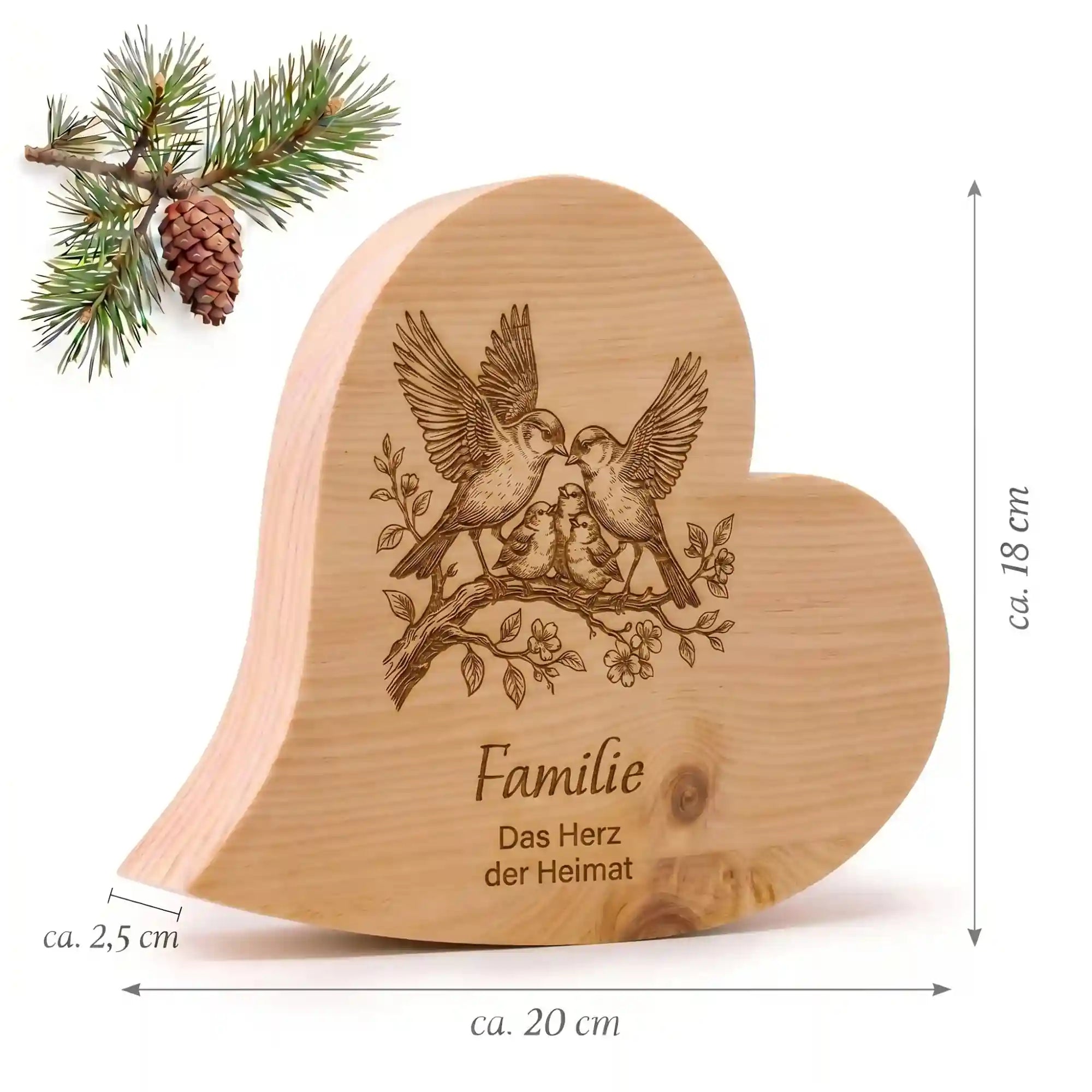 Zirbenherz Familie Gravur aus Holz mit sichtbarer Abmessung als Geschenk und dekoratives Element fuer Zuhause und Familie. Zirbenherz Familie Gravur aus Holz mit sichtbarer Abmessung als Geschenk und dekoratives Element fuer Zuhause und Familie.