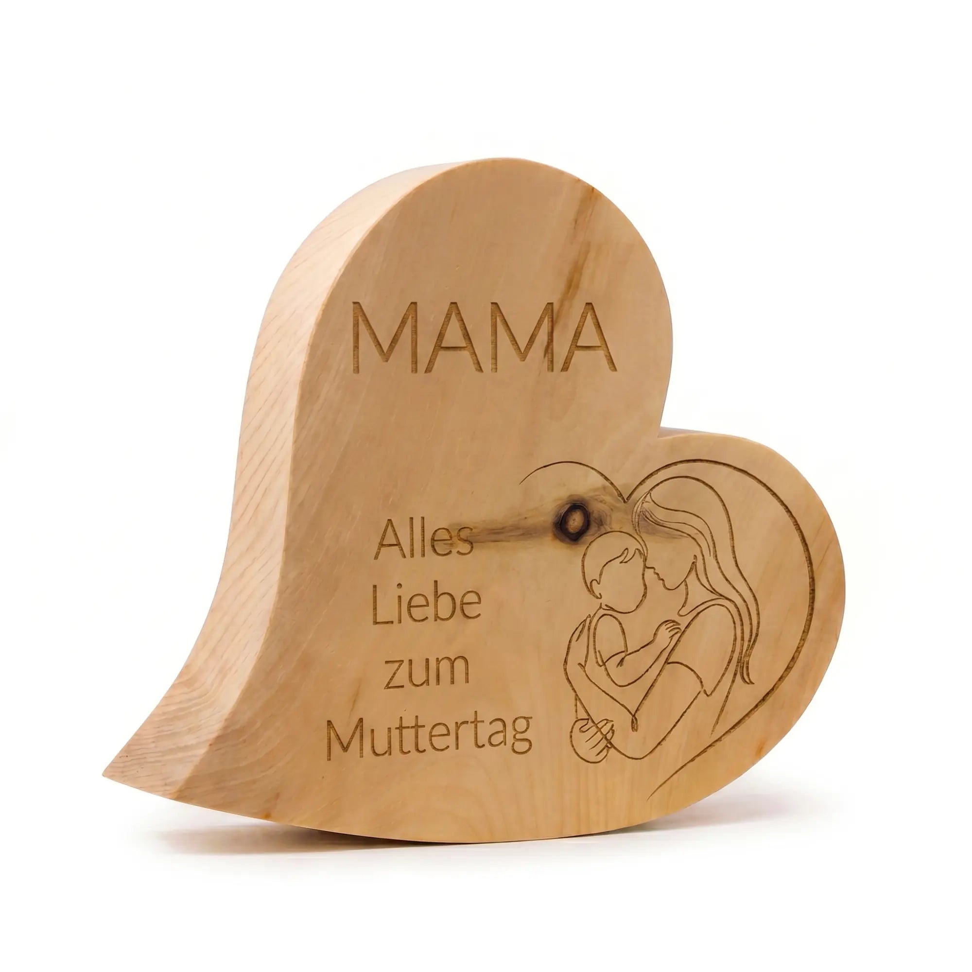 Zirbenherz „Mutterliebe“ mit moderner Mutter‑Kind‑Line‑Art‑Zeichnung freigestellt auf weißem Hintergrund. Zirbenherz „Mutterliebe“ mit moderner Mutter‑Kind‑Line‑Art‑Zeichnung freigestellt auf weißem Hintergrund.