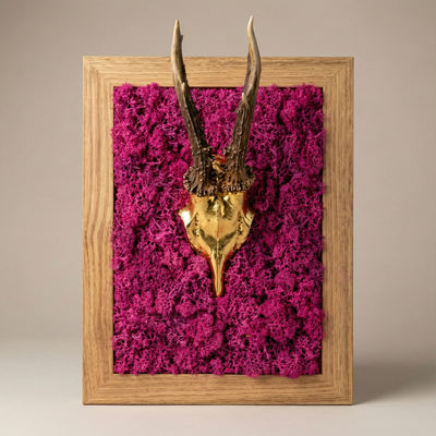 Rehschädel Krickerl Blattgold Jagdtrophäe im Rahmen handmade in kitzbühel