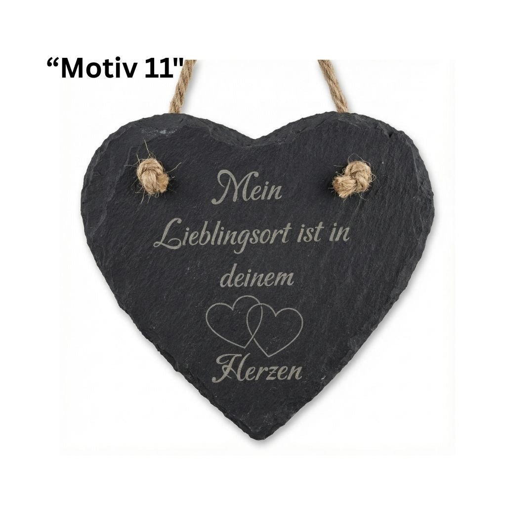 Schieferherz Paar Lasergravur Mein Lieblingsort ist in deinem Herzen mit zwei Herzen