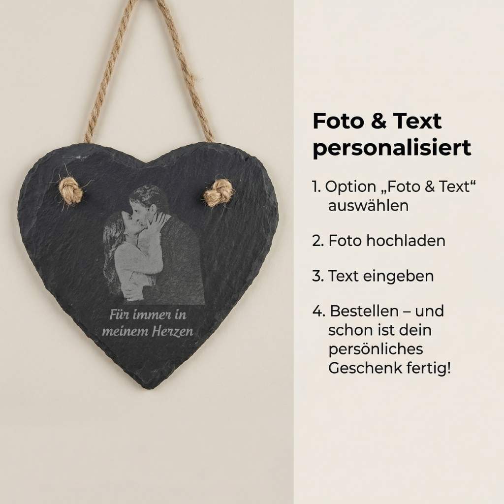 Beschreibung Schieferherz Lasergravur gravur Foto Text personalisiert