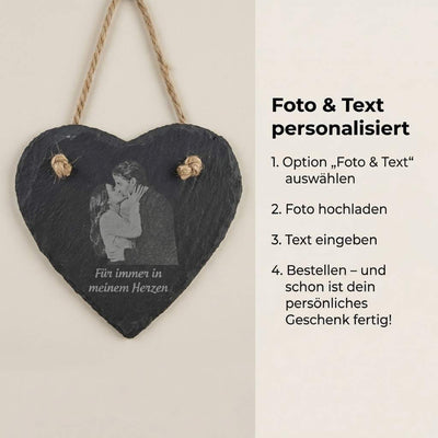 Beschreibung Schieferherz Lasergravur gravur Foto Text personalisiert