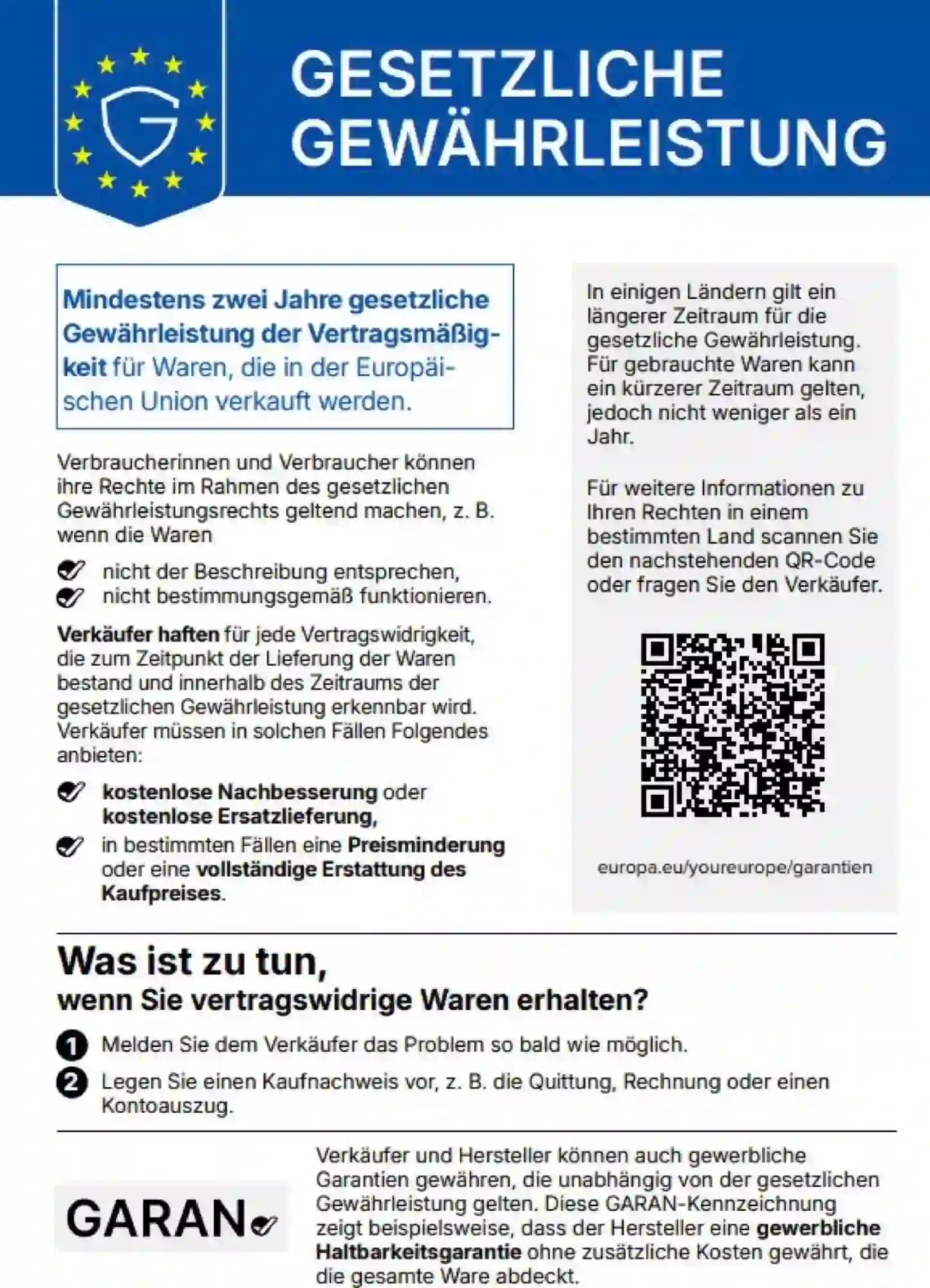 Informationen zu Ihren gesetzlichen Gewährleistungsrechten.
