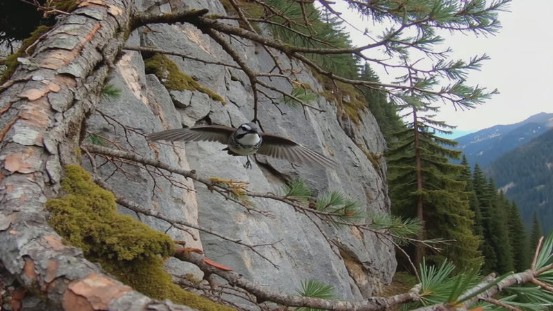 Authentische Nahaufnahme eines Tannenhaeher im Zirbenwald - Der natuerliche Ursprung unserer Zirbenprodukte.