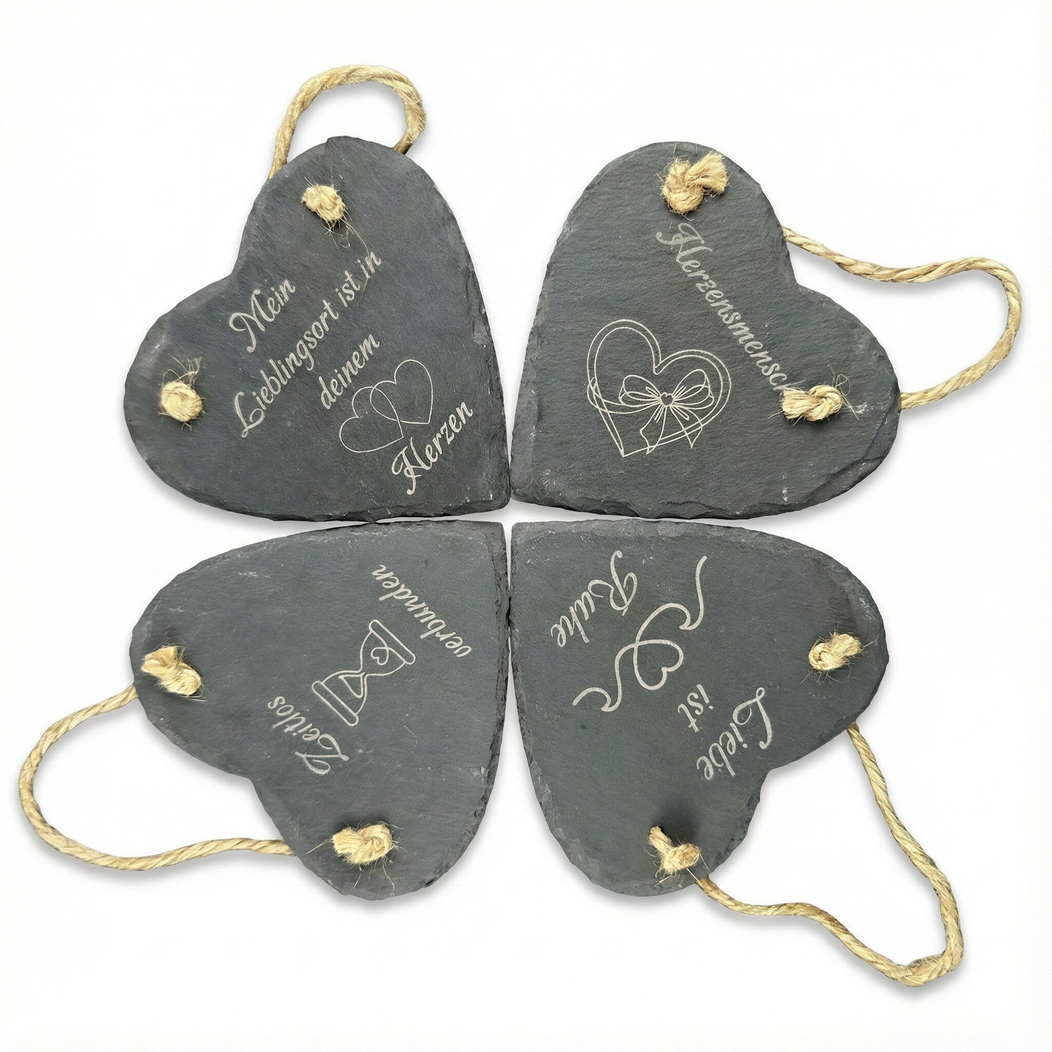 Herzensstück aus Schiefer – Design wählbar oder personalisierbar · ca. 10 × 10 cm