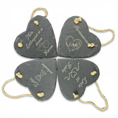 Herzensstück aus Schiefer – Design wählbar oder personalisierbar · ca. 10 × 10 cm