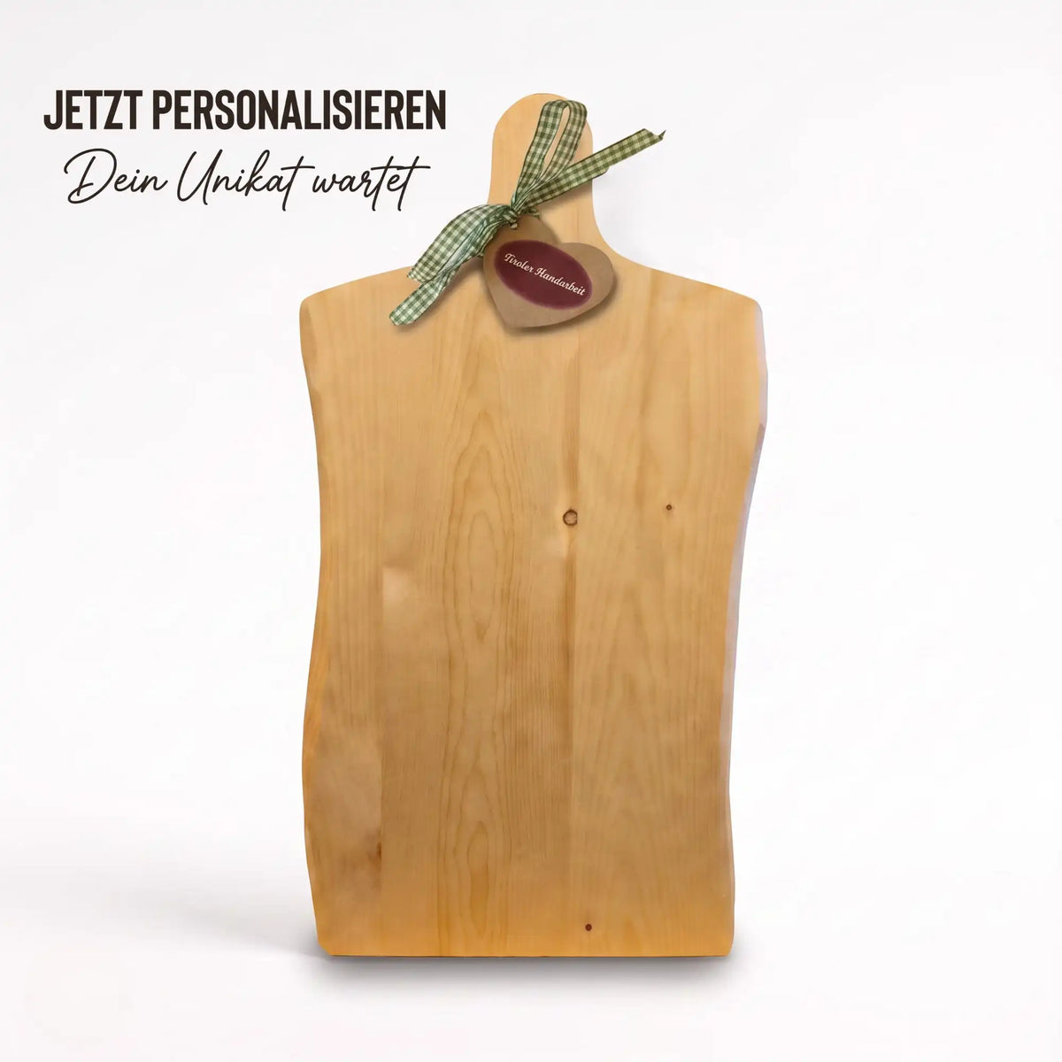 Personalisiertes XXL Zirbenjausenbrett aus massivem Zirbenholz mit individueller Gravur für Foto, Wunschtext, Logo oder Symbol