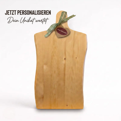 Personalisiertes XXL Zirbenjausenbrett aus massivem Zirbenholz mit individueller Gravur für Foto, Wunschtext, Logo oder Symbol