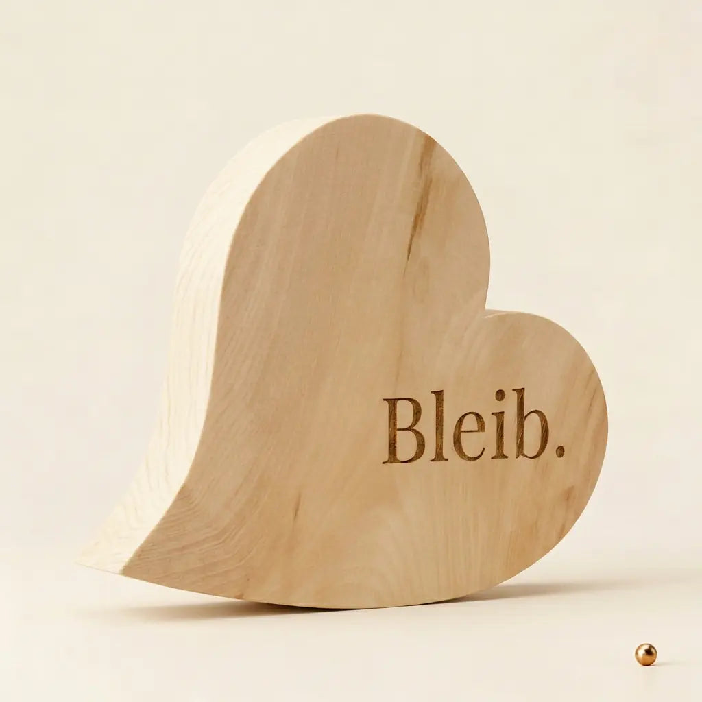 Zirbenherz mit Gravur Bleib. – ein emotionales Muttertagsgeschenk aus massivem Zirbenholz.