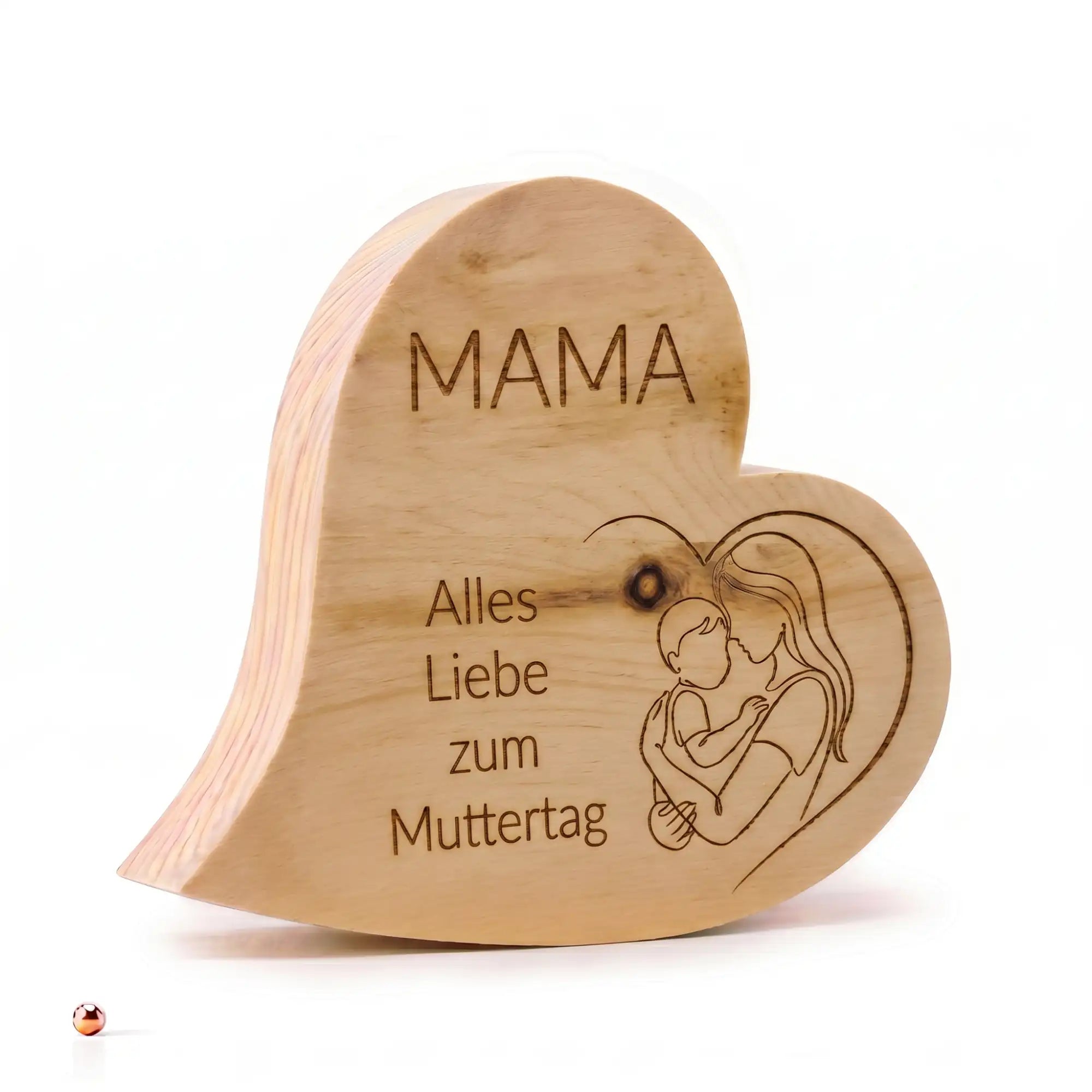 Zirbenherz Mutterliebe mit Gravur und Mutter Kind Motiv aus Holz als Geschenk fuer Mama zum Muttertag oder zwischendurch.