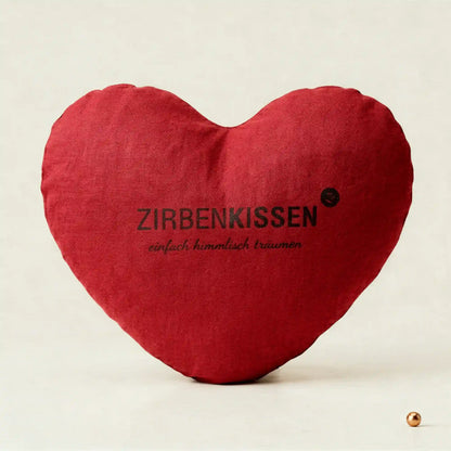 Zirbenkissen Herzform rot Baumwolle auf handgeschoepftem Papier.