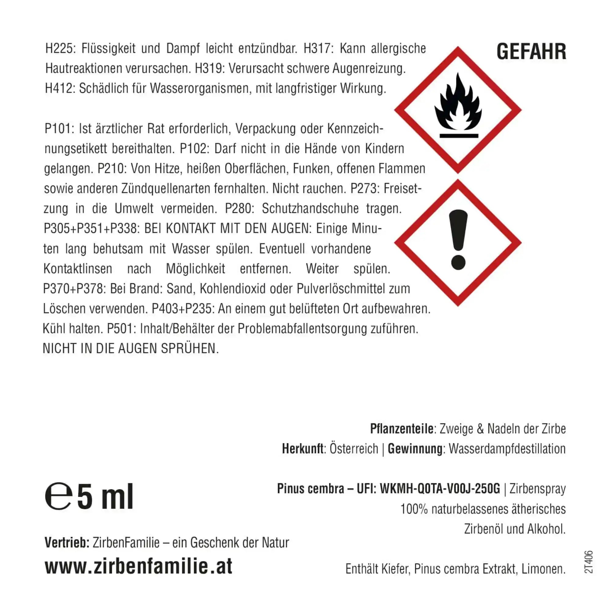 Nachhaltiges AlpenXund Zirben-Set Auto: Handgefertigter Zirbenholz-Duftstecker, Zirbenoel-Spray & CLP-Sicherheitshinweise.