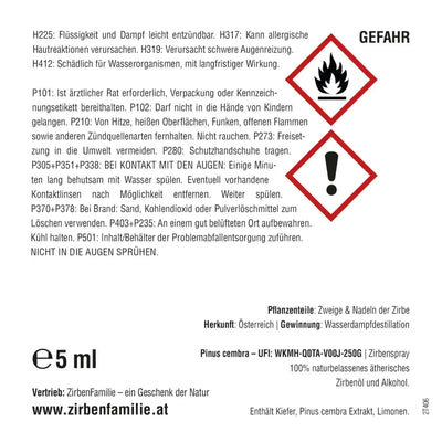 Nachhaltiges AlpenXund Zirben-Set Auto: Handgefertigter Zirbenholz-Duftstecker, Zirbenoel-Spray & CLP-Sicherheitshinweise.